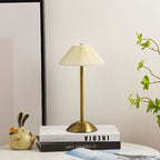 Modern Metal Cordless Table Lamp With Stepless Dimming in Beige Shade + Brown Base — Greenwich Home & Living