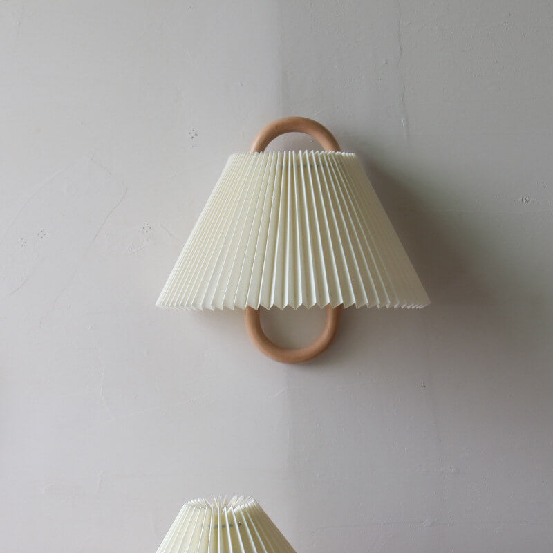 Modern Wood Wall Sconce With Warm LED Glow in Beige - Pleated — Greenwich Home & Living