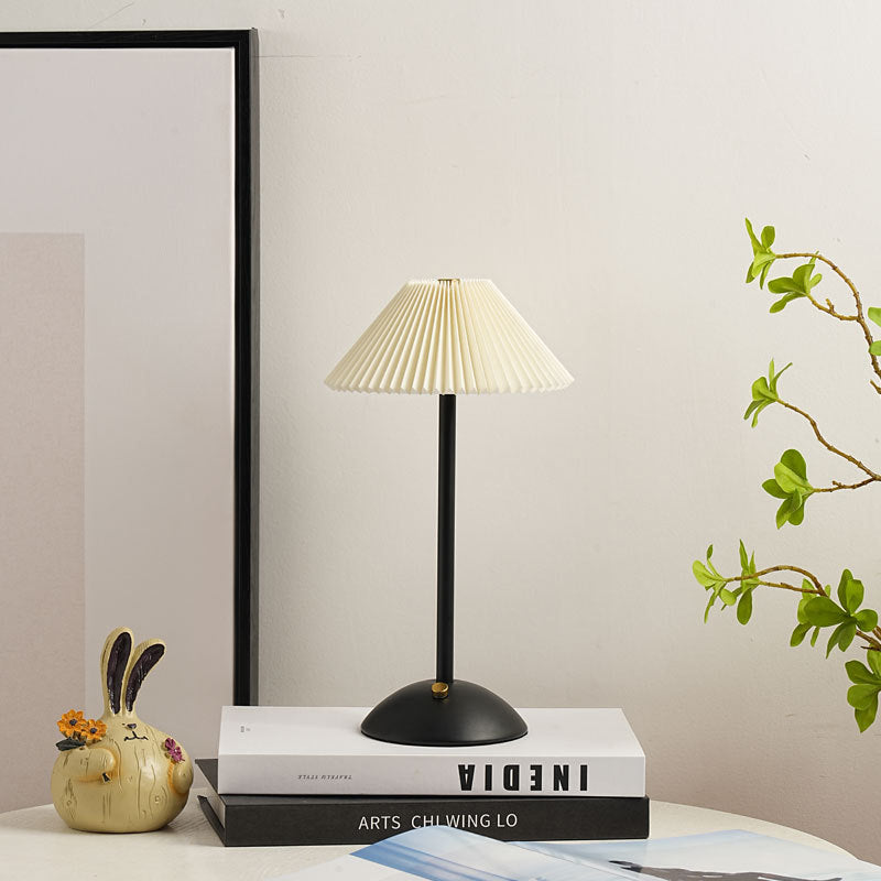 Modern Metal Cordless Table Lamp With Stepless Dimming in Beige Shade + Black Base — Greenwich Home & Living