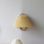 Modern Wood Wall Sconce With Warm LED Glow in Yellow - Pleated — Greenwich Home & Living