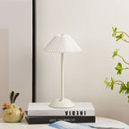 Modern Metal Cordless Table Lamp With Stepless Dimming in White Shade + White Base — Greenwich Home & Living