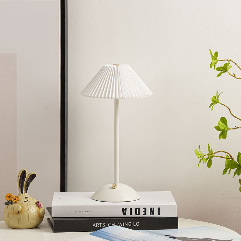 Modern Metal Cordless Table Lamp With Stepless Dimming in White Shade + White Base — Greenwich Home & Living