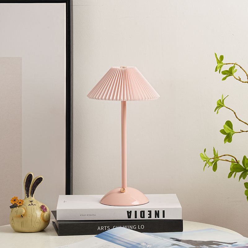 Modern Metal Cordless Table Lamp With Stepless Dimming in Pink Shade + Pink Base — Greenwich Home & Living