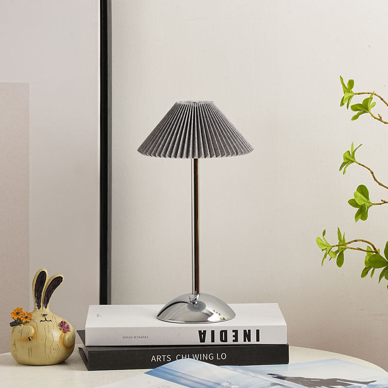 Modern Metal Cordless Table Lamp With Stepless Dimming in Gray Shade + Silver Base — Greenwich Home & Living