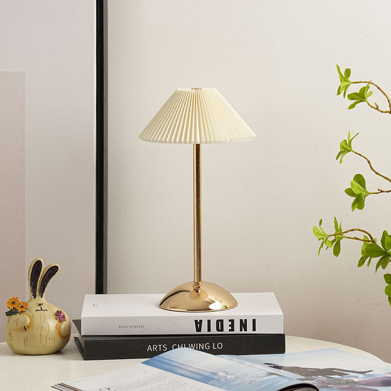 Modern Metal Cordless Table Lamp With Stepless Dimming in Beige Shade + Gold Base — Greenwich Home & Living