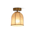 Modern Fabric Semi-Flush Mount Ceiling Light With Metallic Accent in Linen and Gold — Greenwich Home & Living
