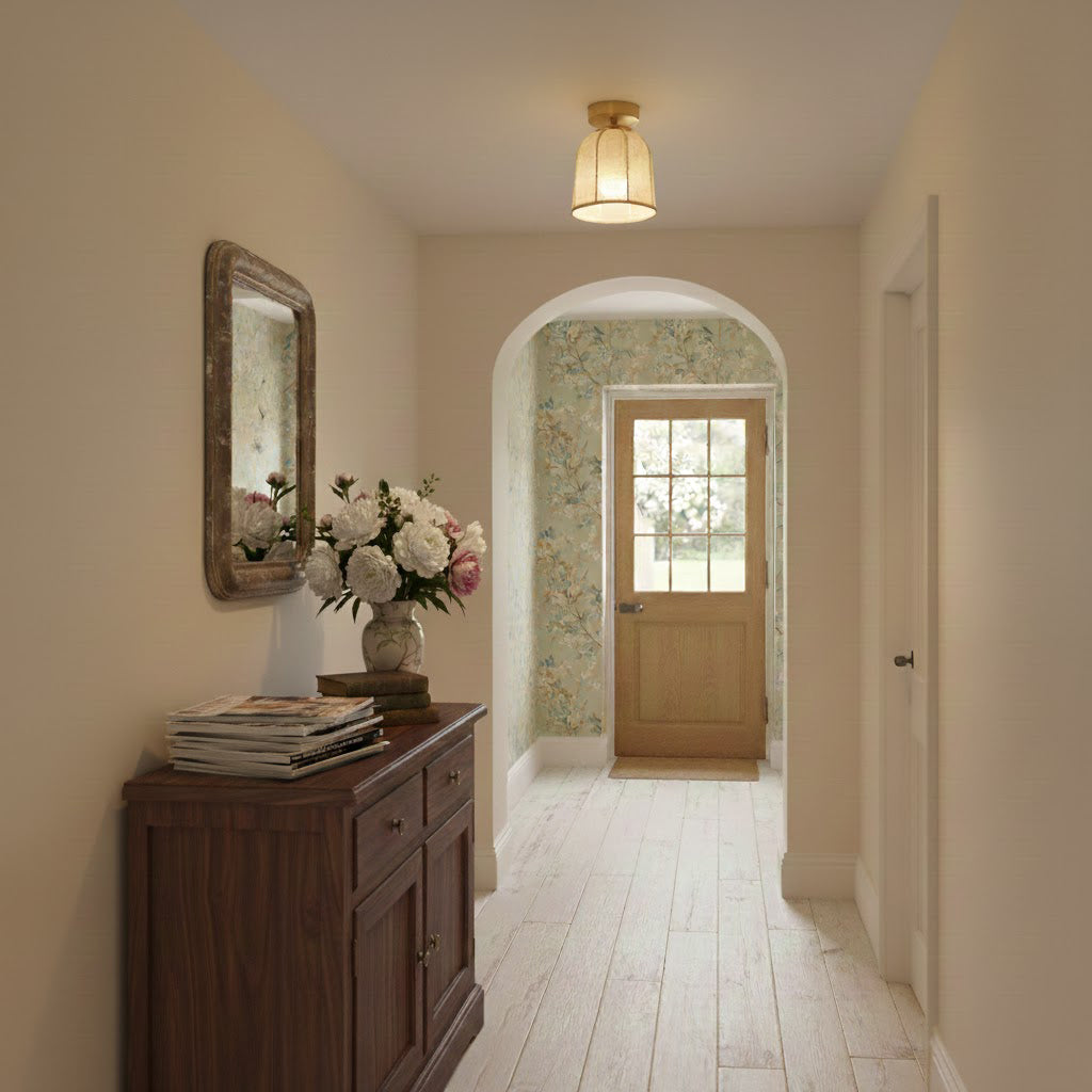 Modern Fabric Semi-Flush Mount Ceiling Light With Metallic Accent — Greenwich Home & Living