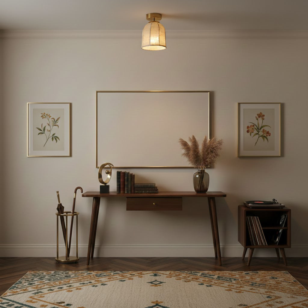 Modern Fabric Semi-Flush Mount Ceiling Light With Metallic Accent — Greenwich Home & Living