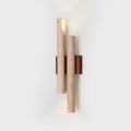 Modern Travertine Stone Wall Sconce With Warm LED Glow in Walnut Wood & Beige — Greenwich Home & Living