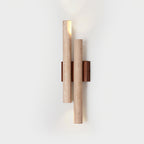 Modern Travertine Stone Wall Sconce With Warm LED Glow in Walnut Wood & Beige — Greenwich Home & Living