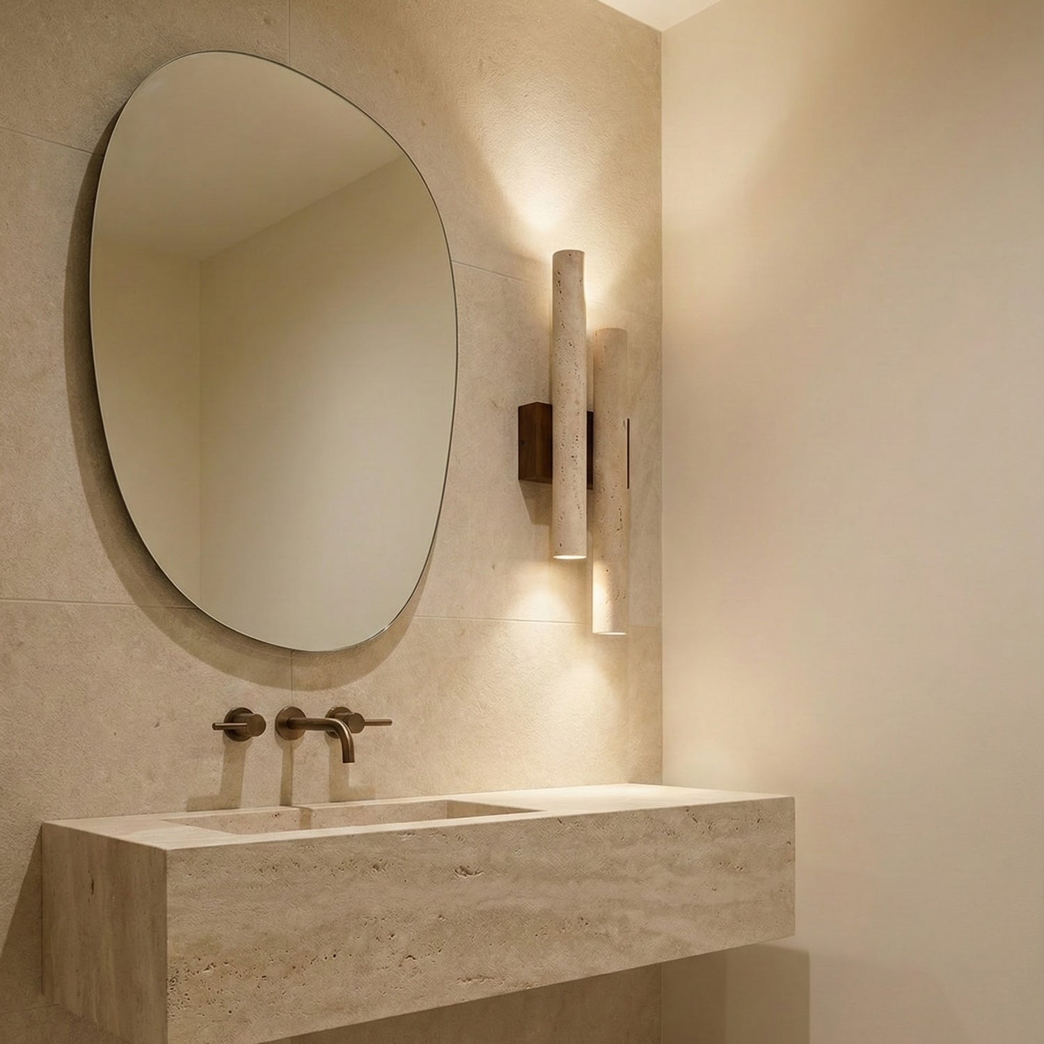 Modern Travertine Stone Wall Sconce With Warm LED Glow — Greenwich Home & Living