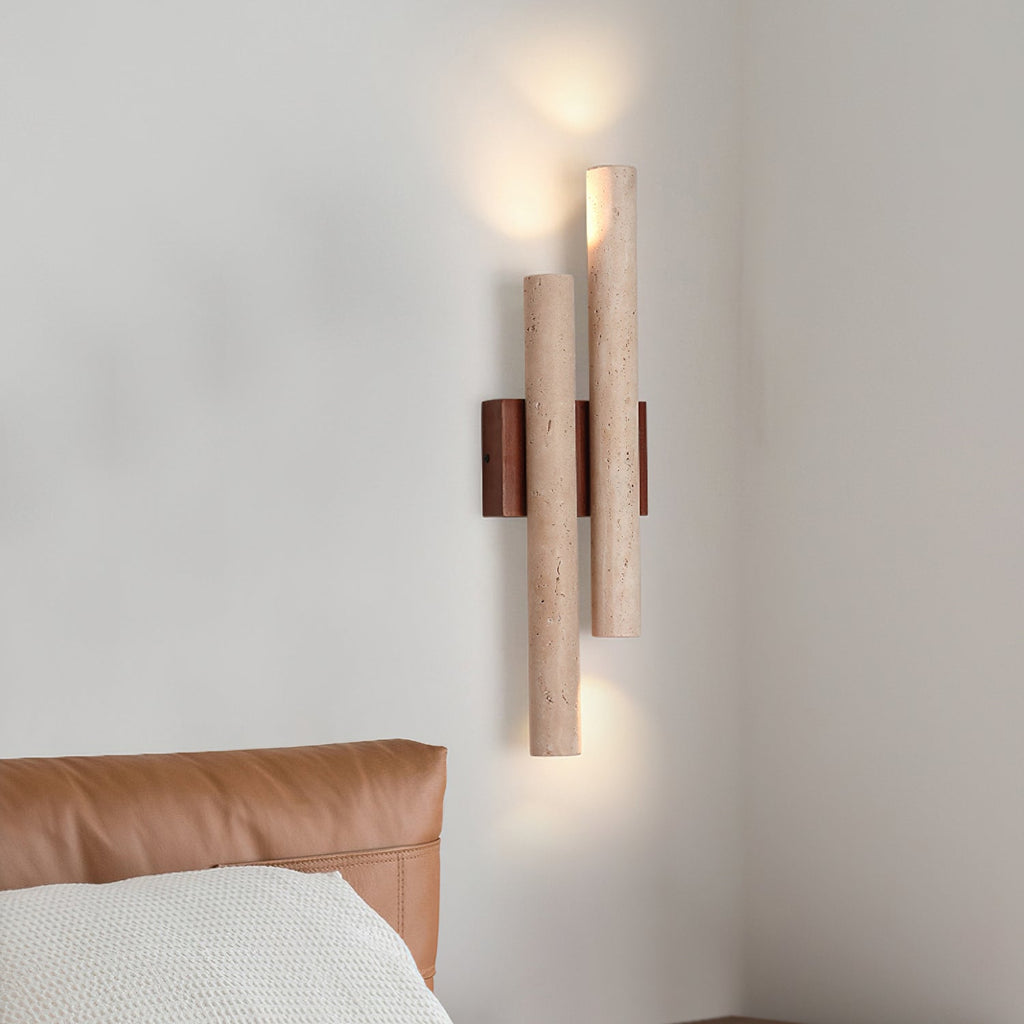 Modern Travertine Stone Wall Sconce With Warm LED Glow — Greenwich Home & Living