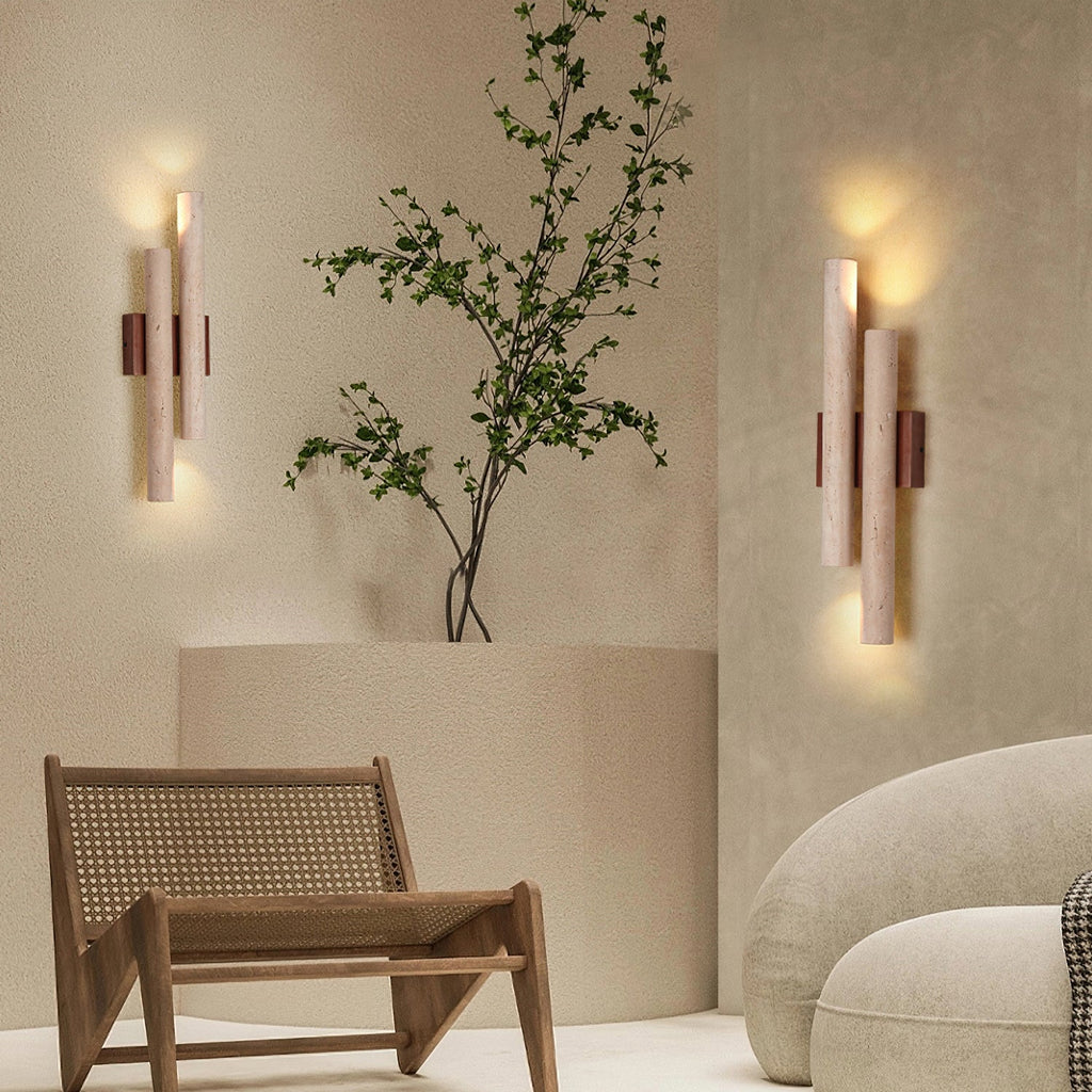 Modern Travertine Stone Wall Sconce With Warm LED Glow — Greenwich Home & Living