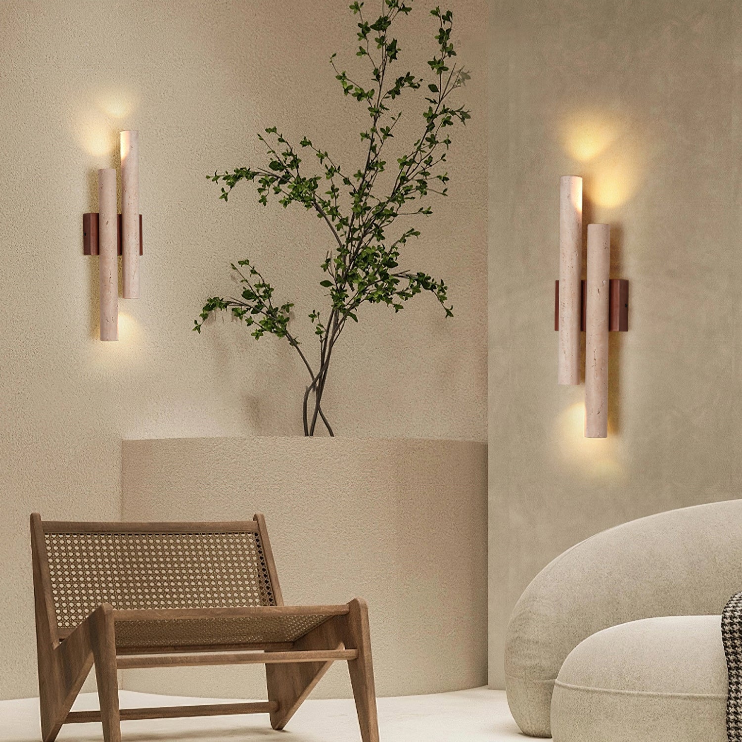 Modern Travertine Stone Wall Sconce With Warm LED Glow — Greenwich Home & Living