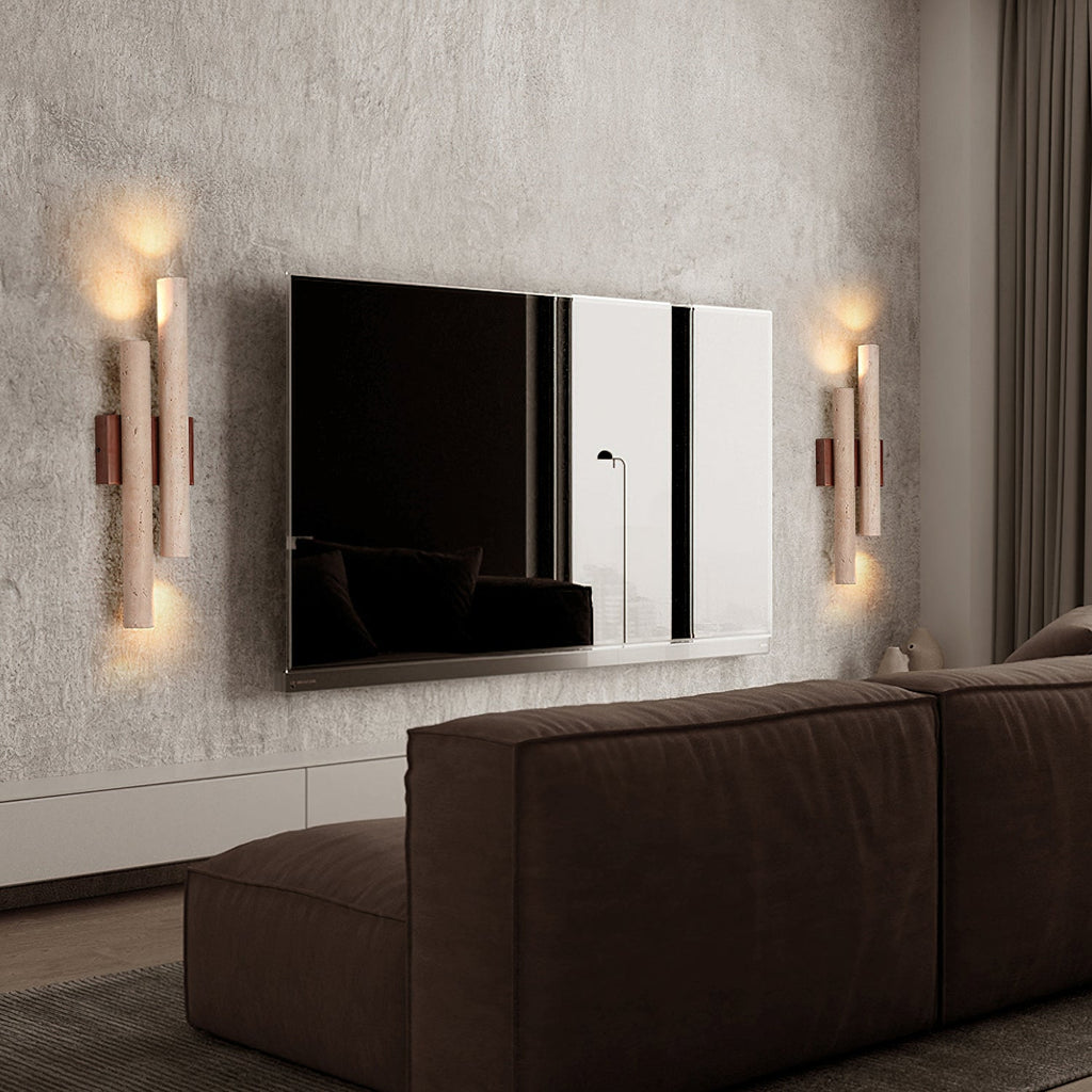 Modern Travertine Stone Wall Sconce With Warm LED Glow — Greenwich Home & Living