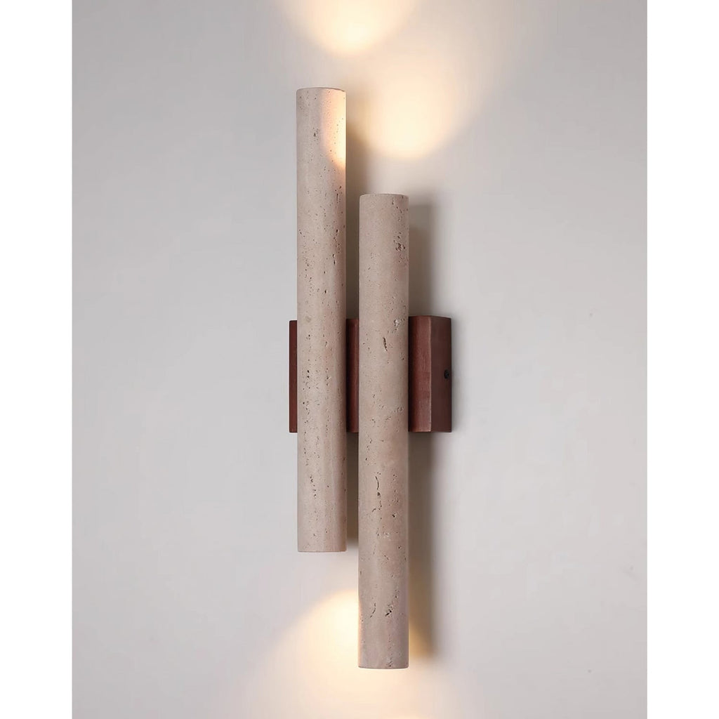 Modern Travertine Stone Wall Sconce With Warm LED Glow — Greenwich Home & Living
