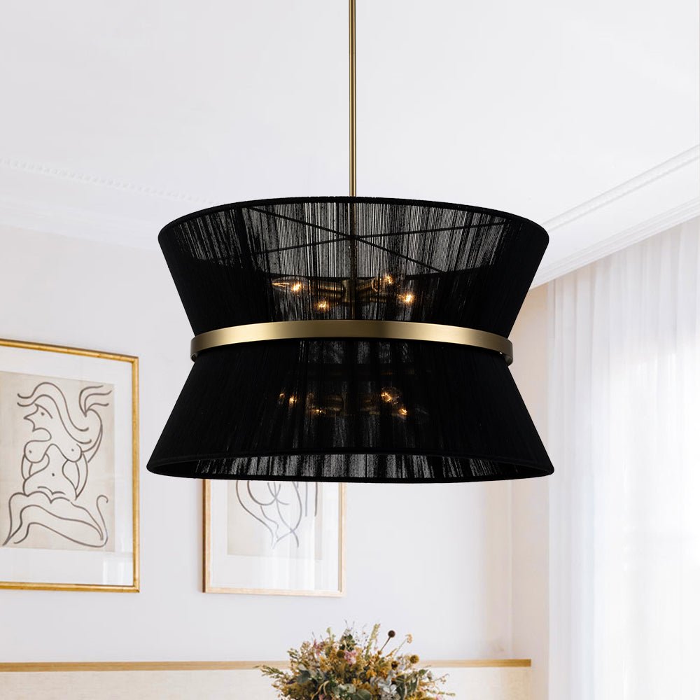 Modern Fabric Pendant Light With Tri-Color LED for Dining Room in Black — Greenwich Home & Living