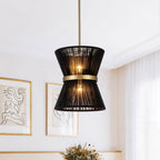 Modern Fabric Pendant Light With Tri-Color LED for Dining Room in Black — Greenwich Home & Living