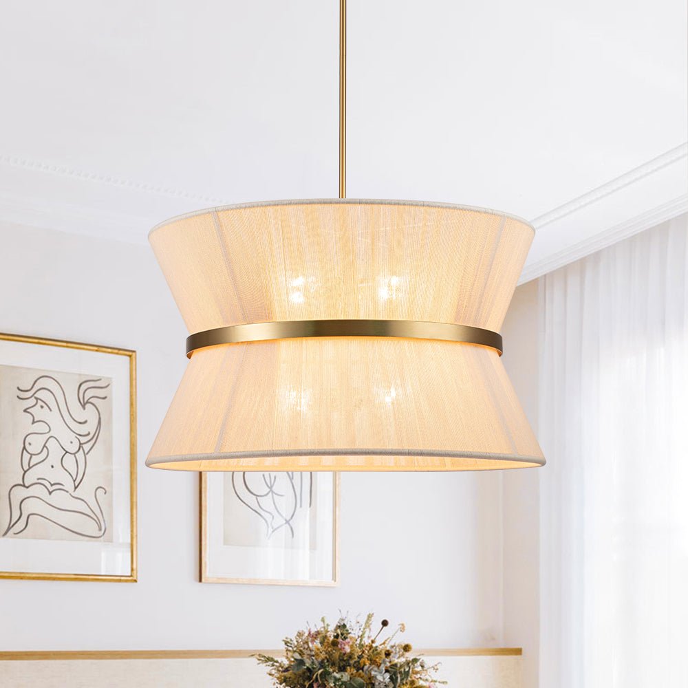 Modern Fabric Pendant Light With Tri-Color LED for Dining Room in Ivory — Greenwich Home & Living