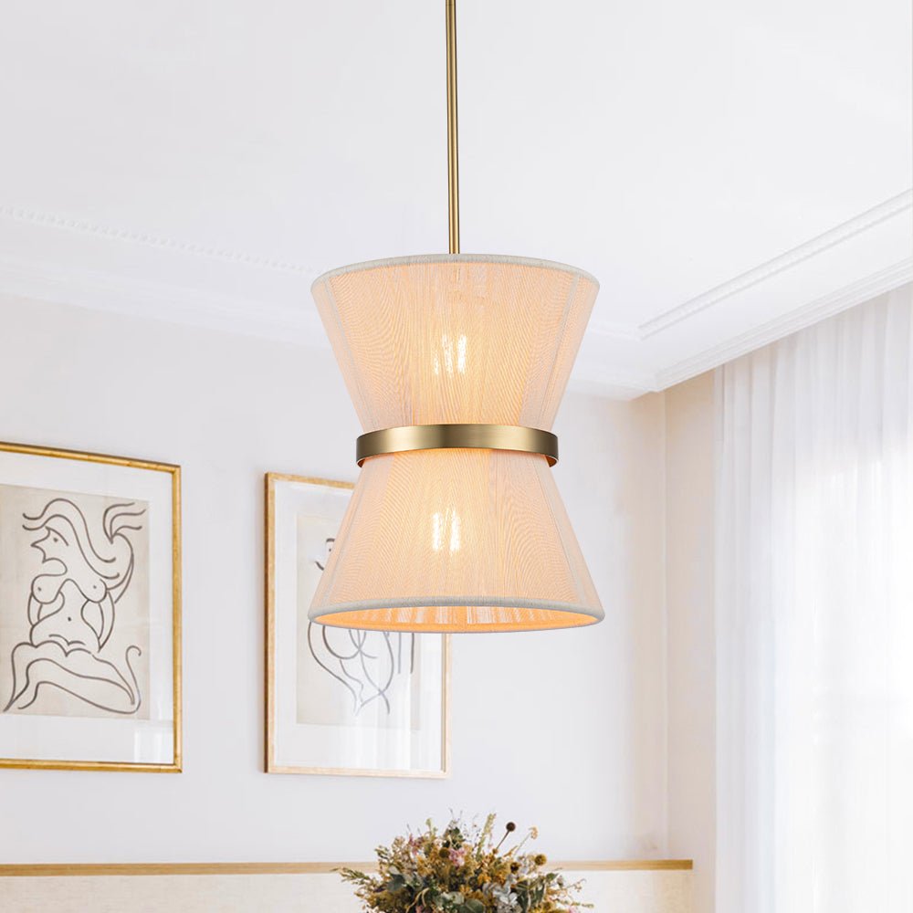 Modern Fabric Pendant Light With Tri-Color LED for Dining Room in Ivory — Greenwich Home & Living