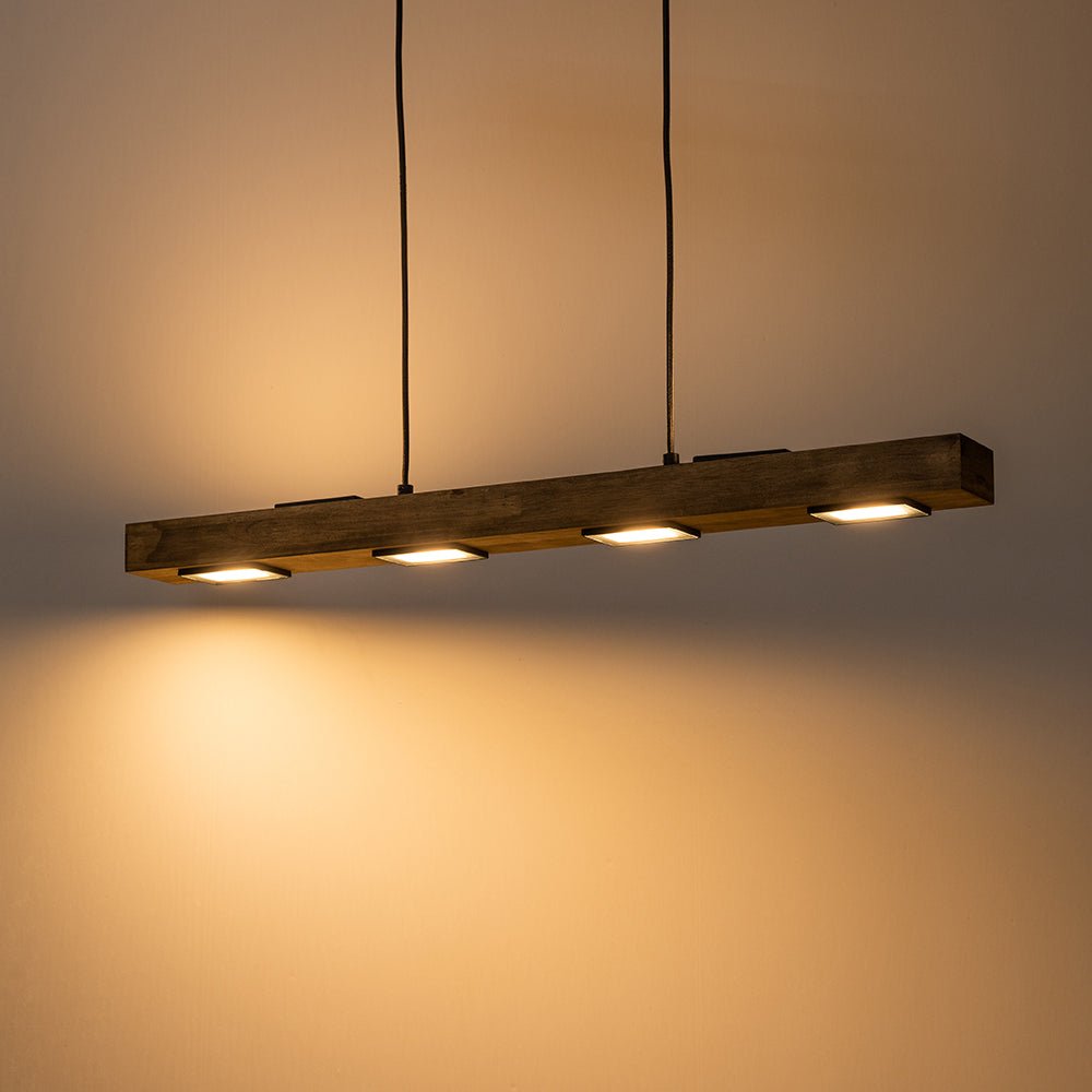 Rustic Wood Linear Pendant Light With Dimmable LED for Kitchen Island — Greenwich Home & Living