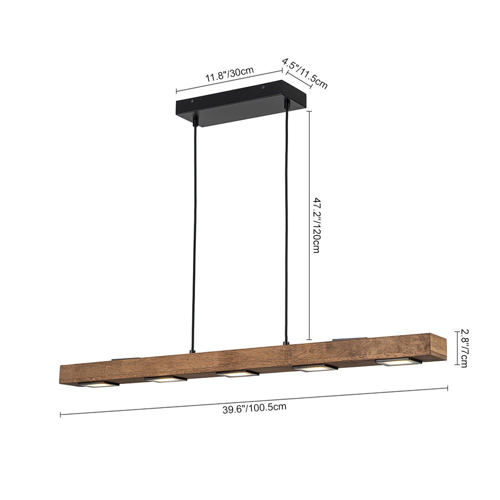 Rustic Wood Linear Pendant Light With Dimmable LED for Kitchen Island — Greenwich Home & Living