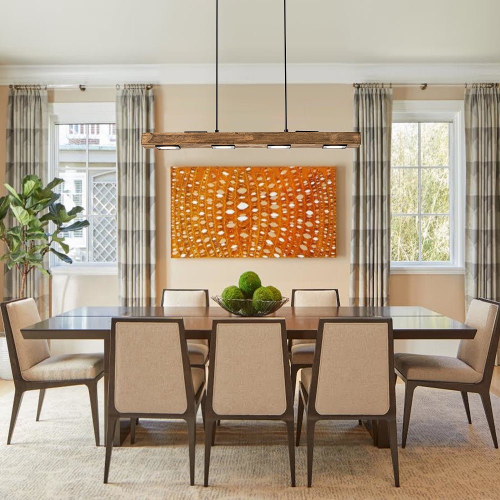 Rustic Wood Linear Pendant Light With Dimmable LED for Kitchen Island — Greenwich Home & Living