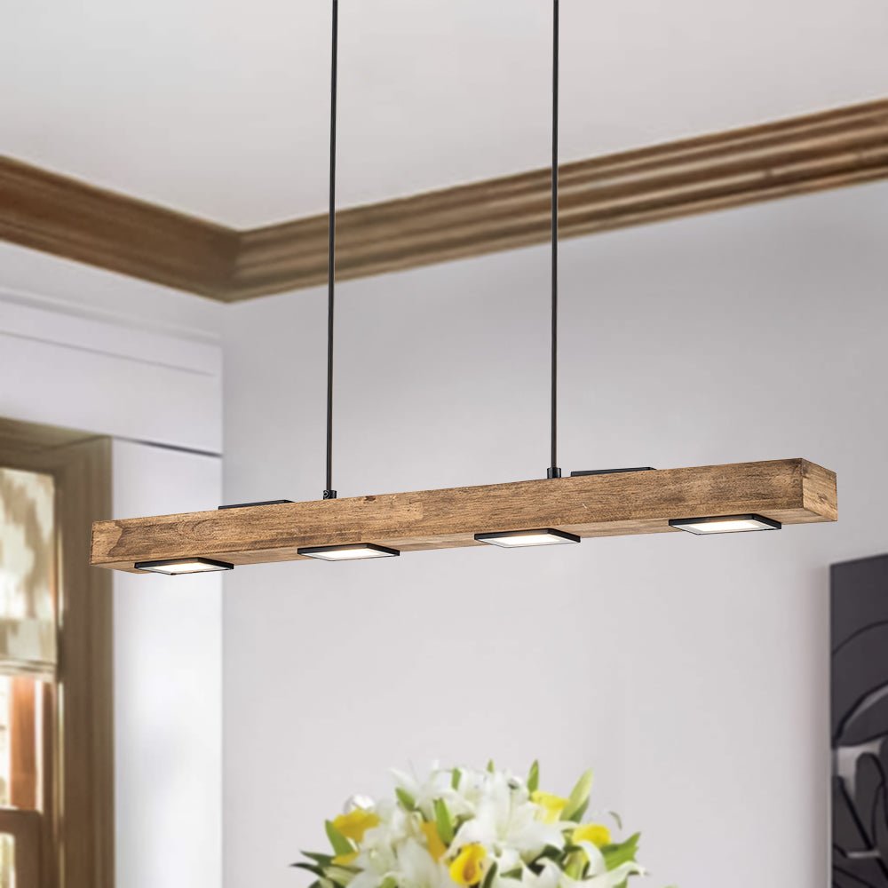 Rustic Wood Linear Pendant Light With Dimmable LED for Kitchen Island — Greenwich Home & Living