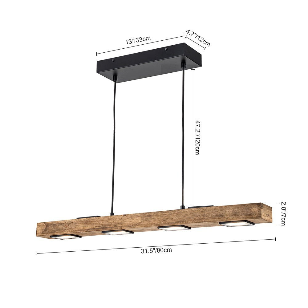 Rustic Wood Linear Pendant Light With Dimmable LED for Kitchen Island — Greenwich Home & Living