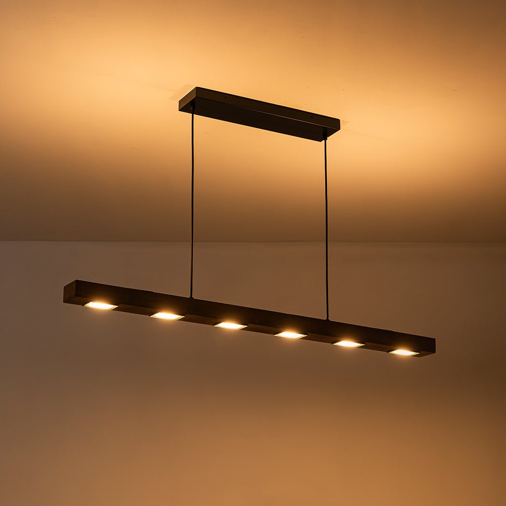 Rustic Wood Linear Pendant Light With Dimmable LED for Kitchen Island — Greenwich Home & Living