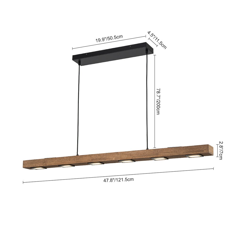 Rustic Wood Linear Pendant Light With Dimmable LED for Kitchen Island — Greenwich Home & Living