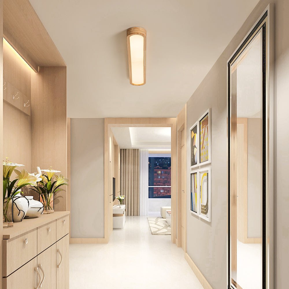 Modern Wood Flush Mount Ceiling Light With Remote Dimming — Greenwich Home & Living
