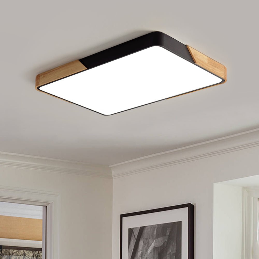 Scandinavian Wood Flush Mount Ceiling Light With Remote Dimming in Black (5-CCT Version) — Greenwich Home & Living