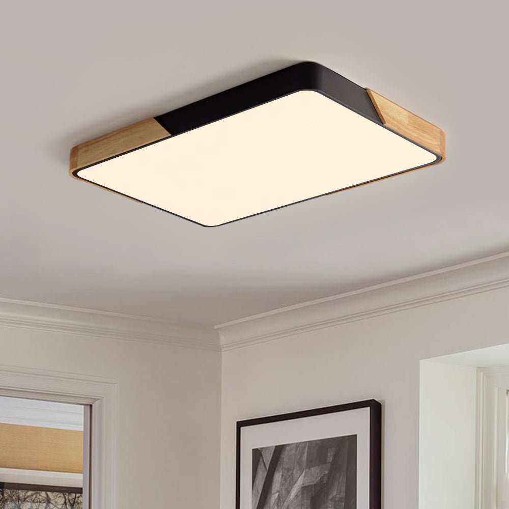 Scandinavian Wood Flush Mount Ceiling Light With Remote Dimming in Black (Remote Control Version) — Greenwich Home & Living