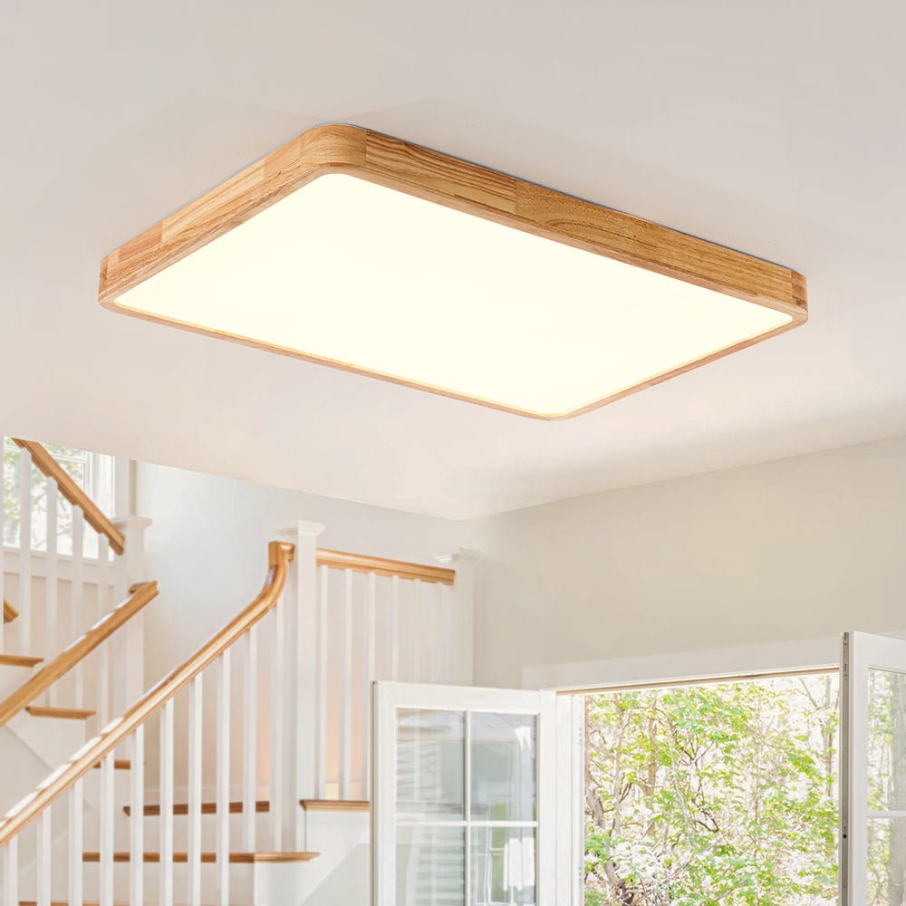 Scandinavian Wood Flush Mount Ceiling Light With Remote Dimming — Greenwich Home & Living