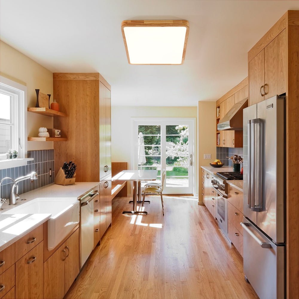 Scandinavian Wood Flush Mount Ceiling Light With Remote Dimming — Greenwich Home & Living