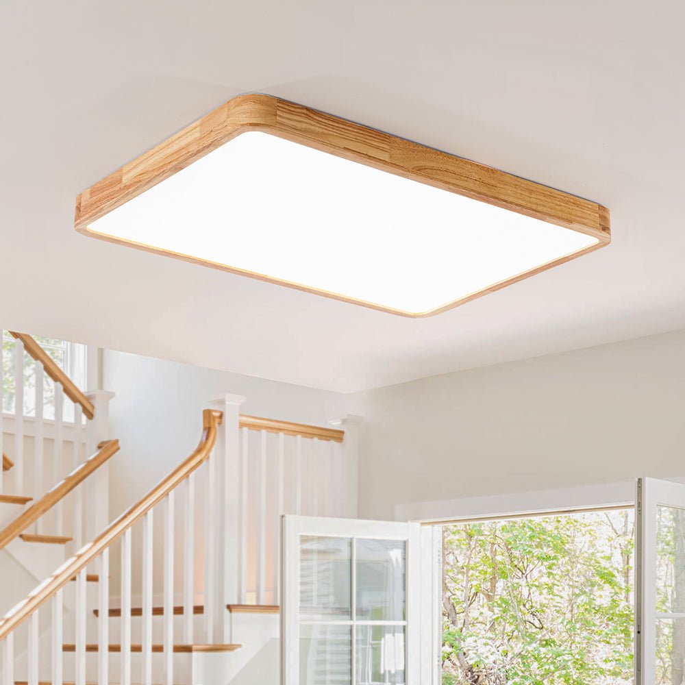 Scandinavian Wood Flush Mount Ceiling Light With Remote Dimming — Greenwich Home & Living