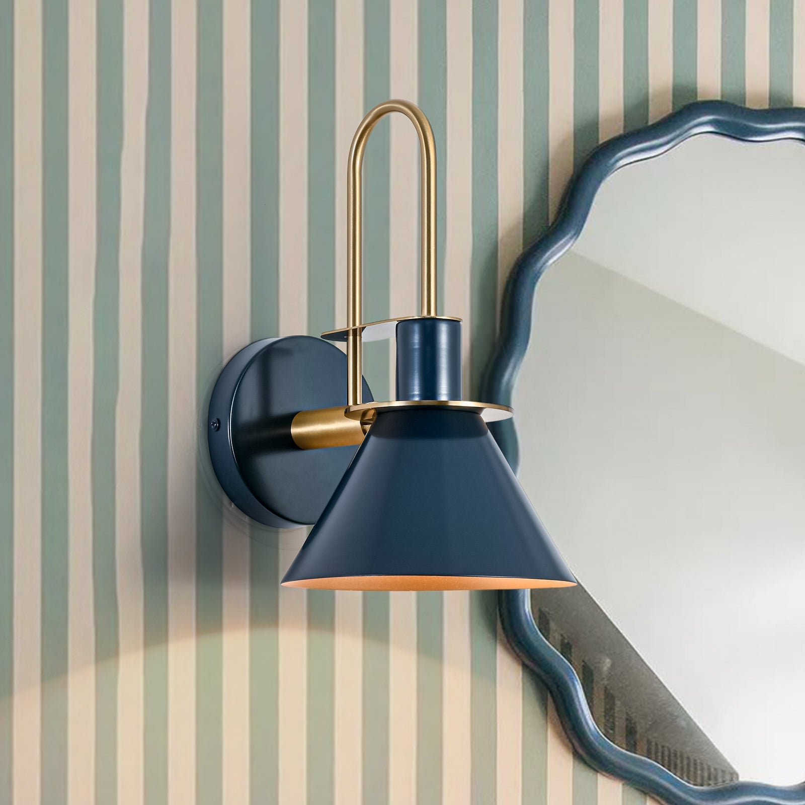 Modern Iron Wall Sconce With Warm LED Glow in Blue — Greenwich Home & Living