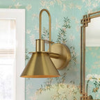 Modern Iron Wall Sconce With Warm LED Glow in Brass — Greenwich Home & Living
