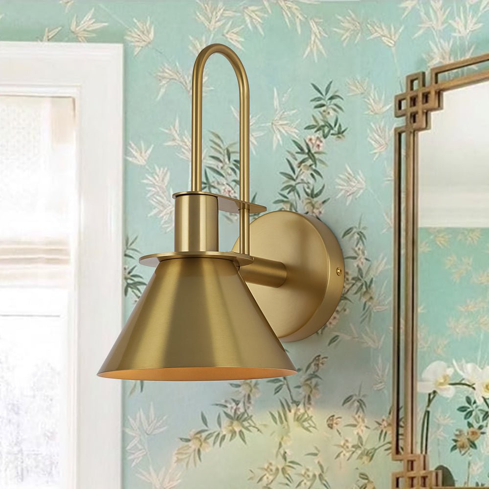 Modern Iron Wall Sconce With Warm LED Glow in Brass — Greenwich Home & Living