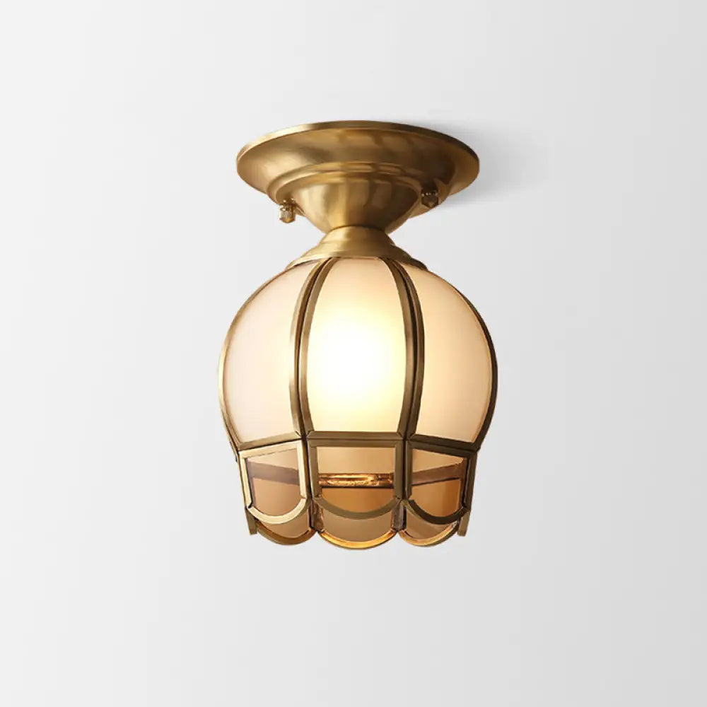 Vintage Brass and Glass Semi-Flush Mount Ceiling Light in A — Greenwich Home & Living