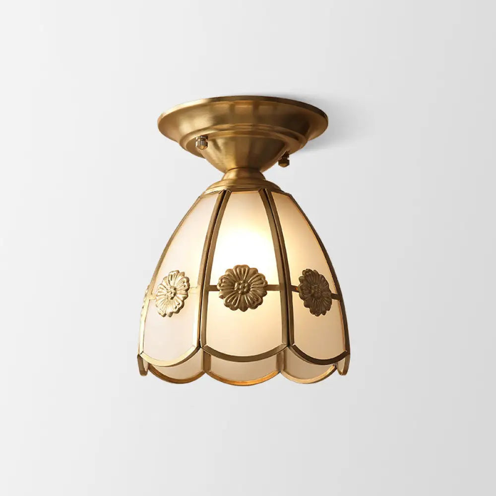 Vintage Brass and Glass Semi-Flush Mount Ceiling Light in B — Greenwich Home & Living